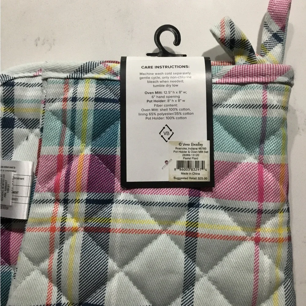 Vera Bradley Pot Holder Set & Oven Mitt “Pastel Plaid”